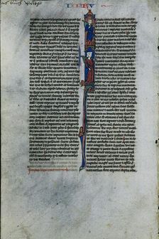 Initial I with Elimelech and Naomi: Leaf from a Latin Bible (1 of 2 Excised Leaves) , c. 1250. Creator: Johannes Grusch Atelier (French)