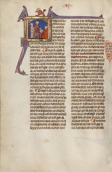 Initial J: A Man Kneeling before a Judge; Vidal Mayor, about 1290-1310. Creator: Unknown