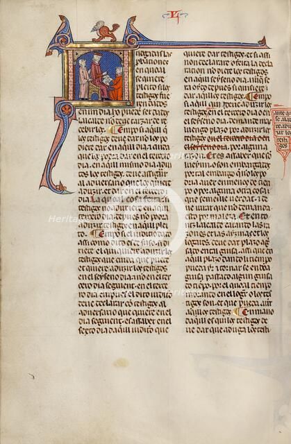 Initial J: A Man Kneeling before a Judge; Vidal Mayor, about 1290-1310. Creator: Unknown.
