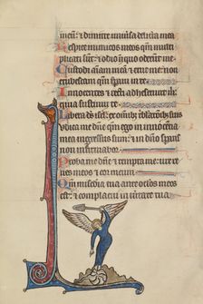 Initial J: An Angel Revivifies a Fountain; Bute Psalter, text and illumination about 1285. Creator: Bute Master