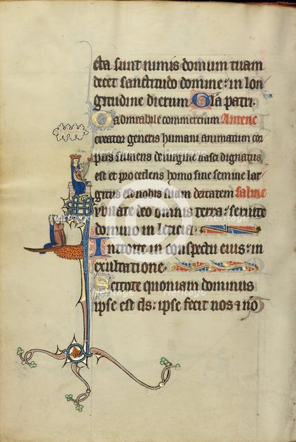 Initial J: David Playing the Harp and Two Persons Praying; Ruskin Hours, about 1300. Creator: Unknown.