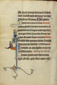 Initial J: David Playing the Harp and Two Persons Praying; Ruskin Hours, about 1300. Creator: Unknown