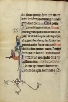 Initial J: David Playing the Harp and Two Persons Praying; Ruskin Hours, about 1300. Creator: Unknown
