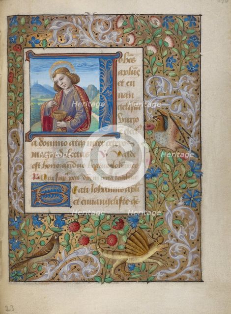 Initial J: Saint John the Evangelist; Book of Hours, about 1480-1490. Creator: Georges Trubert.
