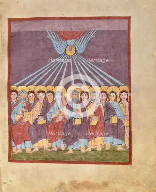Initial L: A Kneeling King Raising His Hands to Heaven; Bute Psalter, about 1285. Creator: Bute Master.