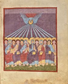 Initial L: A Kneeling King Raising His Hands to Heaven; Bute Psalter, about 1285. Creator: Bute Master