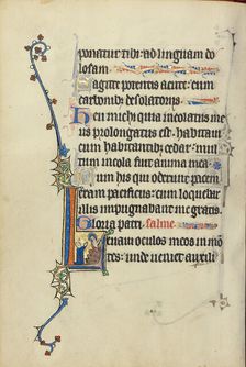 Initial L: A Kneeling Nun in Prayer before Christ; Ruskin Hours, about 1300. Creator: Unknown