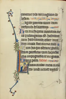 Initial L: A Kneeling Nun in Prayer before Christ; Ruskin Hours, about 1300. Creator: Unknown