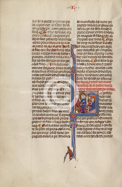 Initial L: A Judge and Two Men and A Couple before a Notary; Vidal Mayor, about 1290-1310. Creator: Unknown.