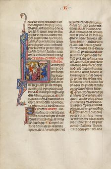 Initial L: A Man Clubbing Another Man before a Judge; Vidal Mayor, about 1290-1310. Creator: Unknown