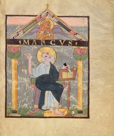 Initial L: A Man in Bed Raising His Hands to Heaven; Bute Psalter, text and illumination about 1285. Creator: Bute Master
