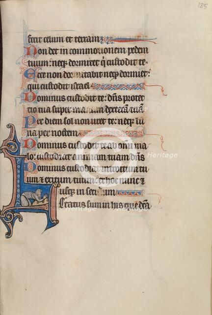Initial L: A Man Prostrating Himself in Prayer; Bute Psalter, text and illumination about 1285. Creator: Bute Master.