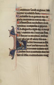 Initial L: A Seated King Holding a Vielle; Bute Psalter, text and illumination about 1285. Creator: Bute Master