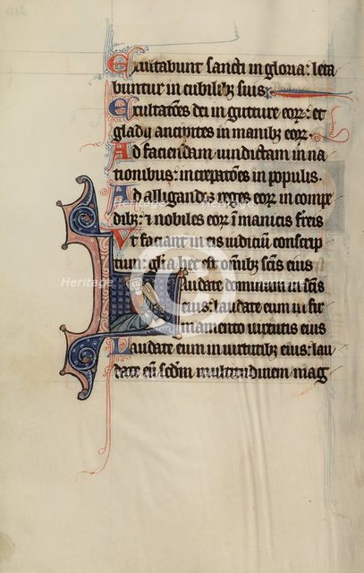 Initial L: A Seated King Holding a Vielle; Bute Psalter, text and illumination about 1285. Creator: Bute Master.
