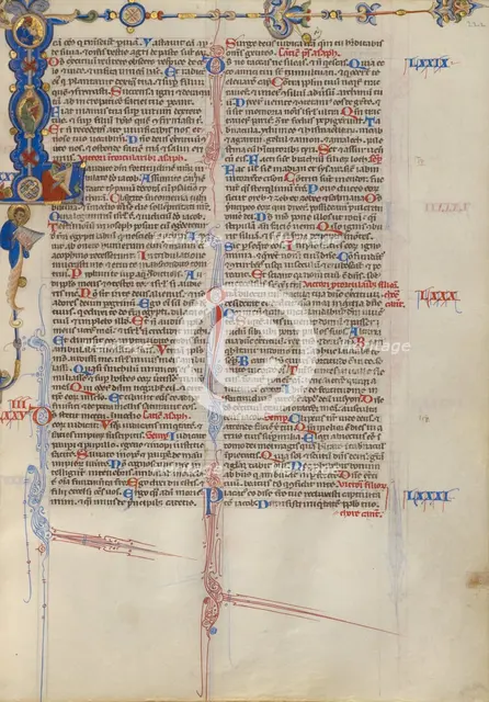 Initial L: David Playing the Harp; Abbey Bible, about 1250-1262. Creator: Unknown.