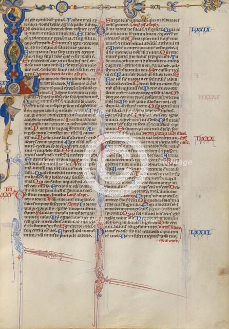 Initial L: David Playing the Harp; Abbey Bible, about 1250-1262. Creator: Unknown.