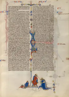 Initial L: Esther before King Ahausuerus; Abbey Bible, about 1250-1262. Creator: Unknown