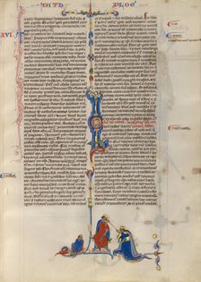 Initial L: Esther before King Ahausuerus; Abbey Bible, about 1250-1262. Creator: Unknown