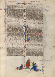 Initial L: Esther before King Ahausuerus; Abbey Bible, about 1250-1262. Creator: Unknown