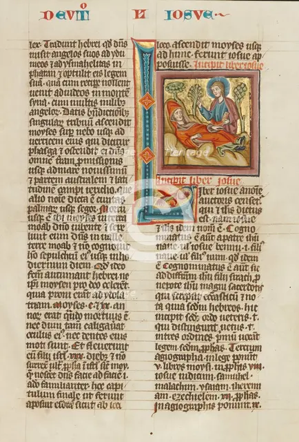 Initial L: God Blessing the Dead Moses; Historia Scholastica, about 1300. Creator: Unknown.