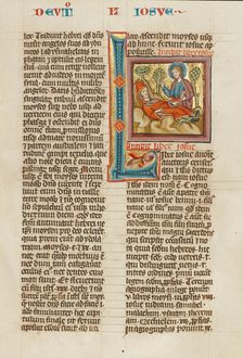 Initial L: God Blessing the Dead Moses; Historia Scholastica, about 1300. Creator: Unknown