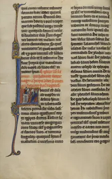 Initial L: God Speaking to Moses from a Tower; Marquette Bible, about 1270. Creator: Unknown