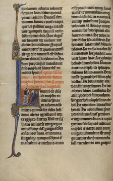 Initial L: God Speaking to Moses from a Tower; Marquette Bible, about 1270. Creator: Unknown