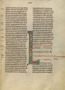 Initial L: Saint Luke as the Ox; New Testament (with Canons of Priscillian), about 1170. Creator: Unknown