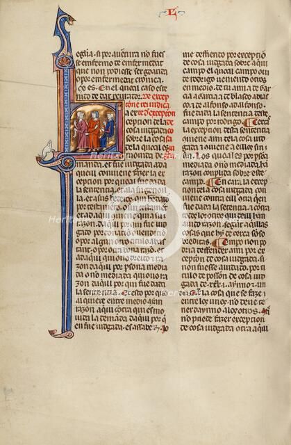 Initial L: Two Men before a Judge; Vidal Mayor, about 1290-1310. Creator: Unknown.