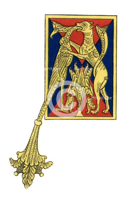 Initial letter 'A', 12th century, (1843).Artist: Henry Shaw