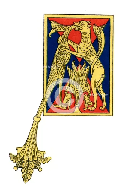 Initial letter 'A', 12th century, (1843).Artist: Henry Shaw