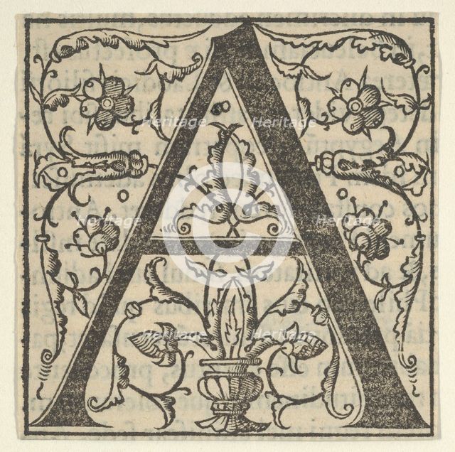 Initial letter A with garlands, mid-16th century., mid-16th century. Creator: Oronce Finé.