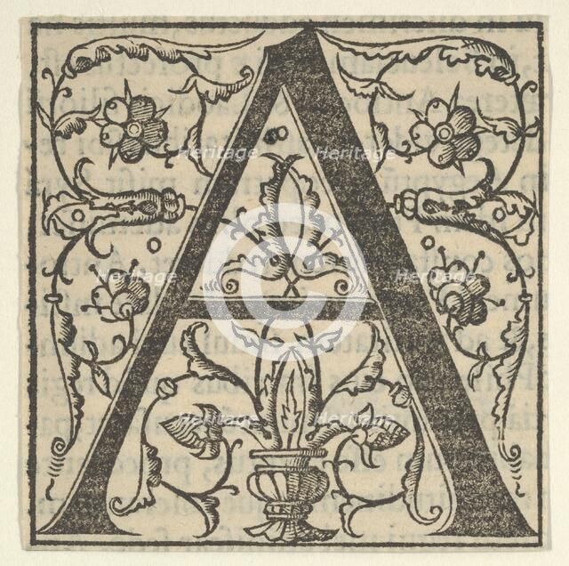 Initial letter A with garlands, mid-16th century., mid-16th century. Creator: Oronce Finé.