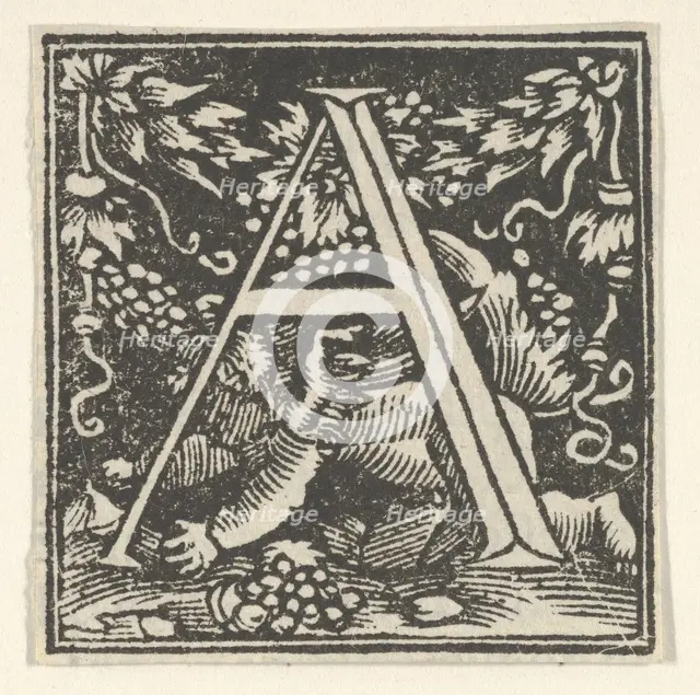 Initial letter A with putto, ca. 1538. Creator: Heinrich Vogtherr.