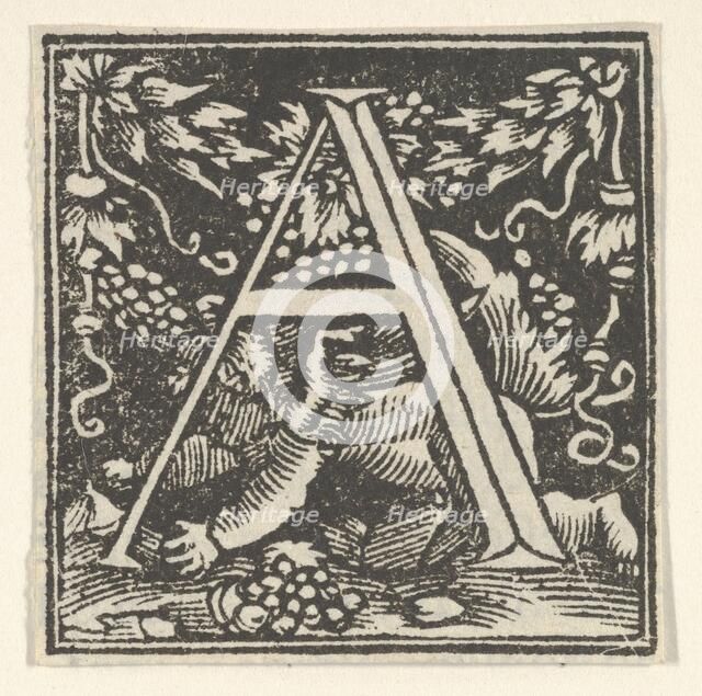 Initial letter A with putto, ca. 1538. Creator: Heinrich Vogtherr.