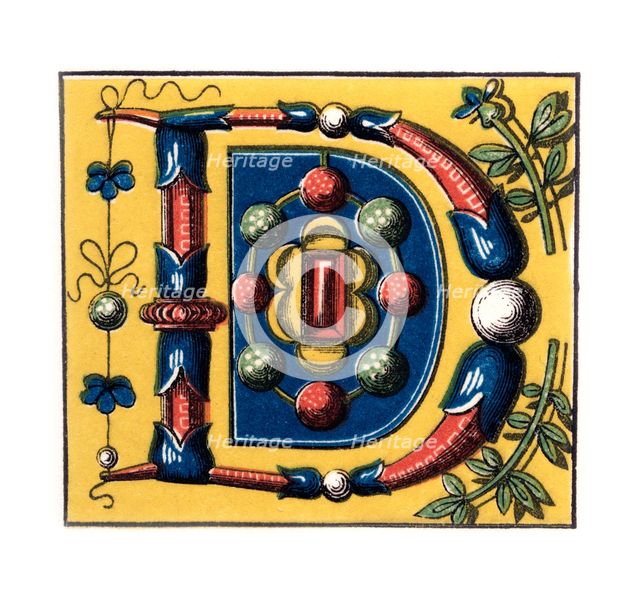 Initial letter 'D', 15th century, (1843).Artist: Henry Shaw