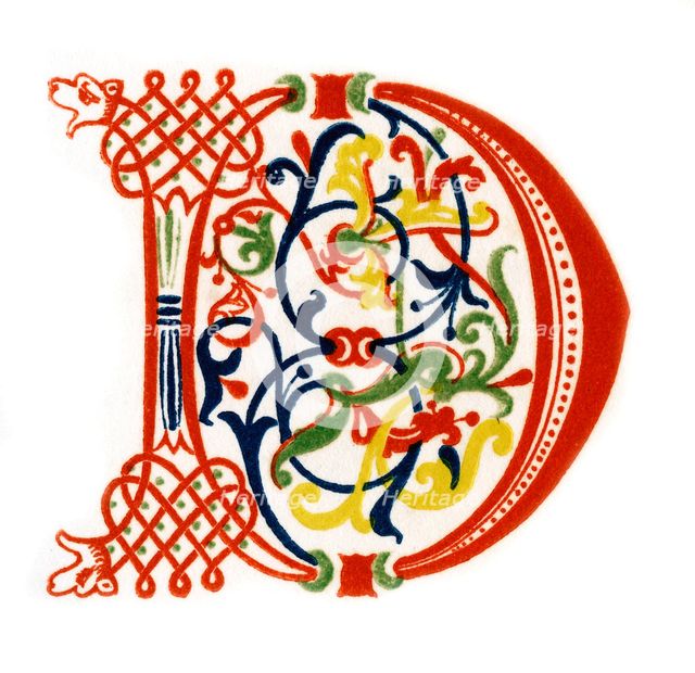 Initial letter 'D', late 12th century, (1843).Artist: Henry Shaw