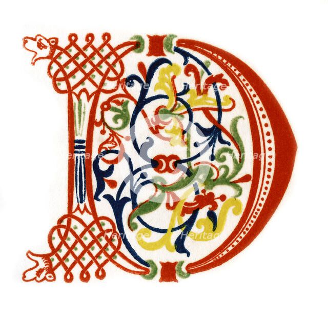 Initial letter 'D', late 12th century, (1843).Artist: Henry Shaw