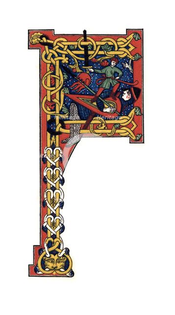 Initial letter 'F', 12th century, (1843).Artist: Henry Shaw