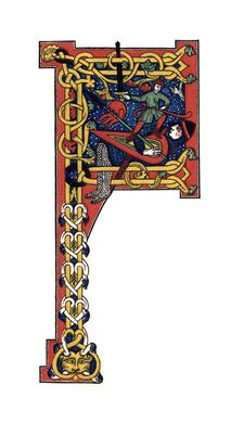 Initial letter F 12th century, (1843).Artist: Henry Shaw