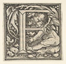 Initial letter F with putto, ca. 1538. Creator: Heinrich Vogtherr