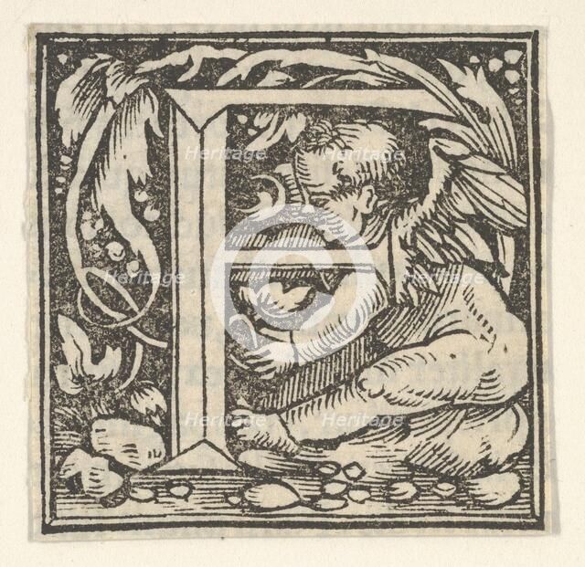Initial letter F with putto, ca. 1538. Creator: Heinrich Vogtherr.