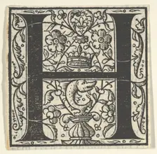 Initial letter H with dolphin and crown, mid-16th century. Creator: Unknown
