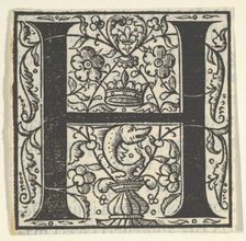 Initial letter H with dolphin and crown, mid-16th century. Creator: Unknown