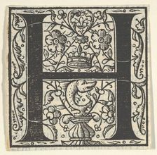 Initial letter H with dolphin and crown, mid-16th century. Creator: Unknown