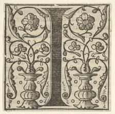 Initial letter I with garlands, mid-16th century. Creator: Unknown