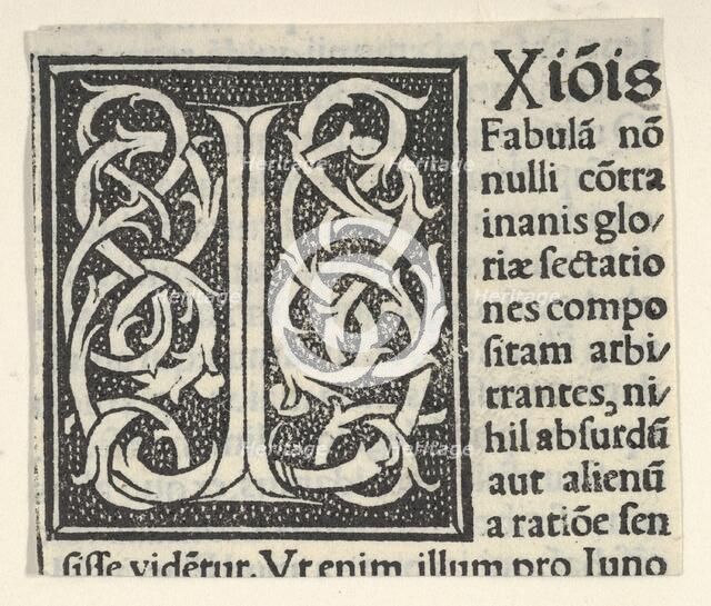 Initial letter I on patterned background, 1520., 1520. Creator: Anon.