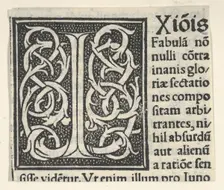 Initial letter I on patterned background, 1520., 1520. Creator: Anon