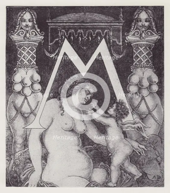 Initial Letter M (Venus) to Volpone, 1898. Creator: Aubrey Beardsley.