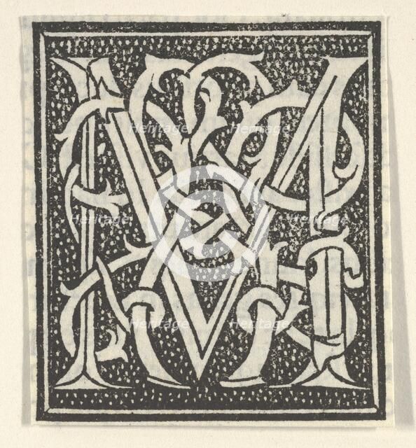 Initial letter M on patterned background, 1520., 1520. Creator: Anon.